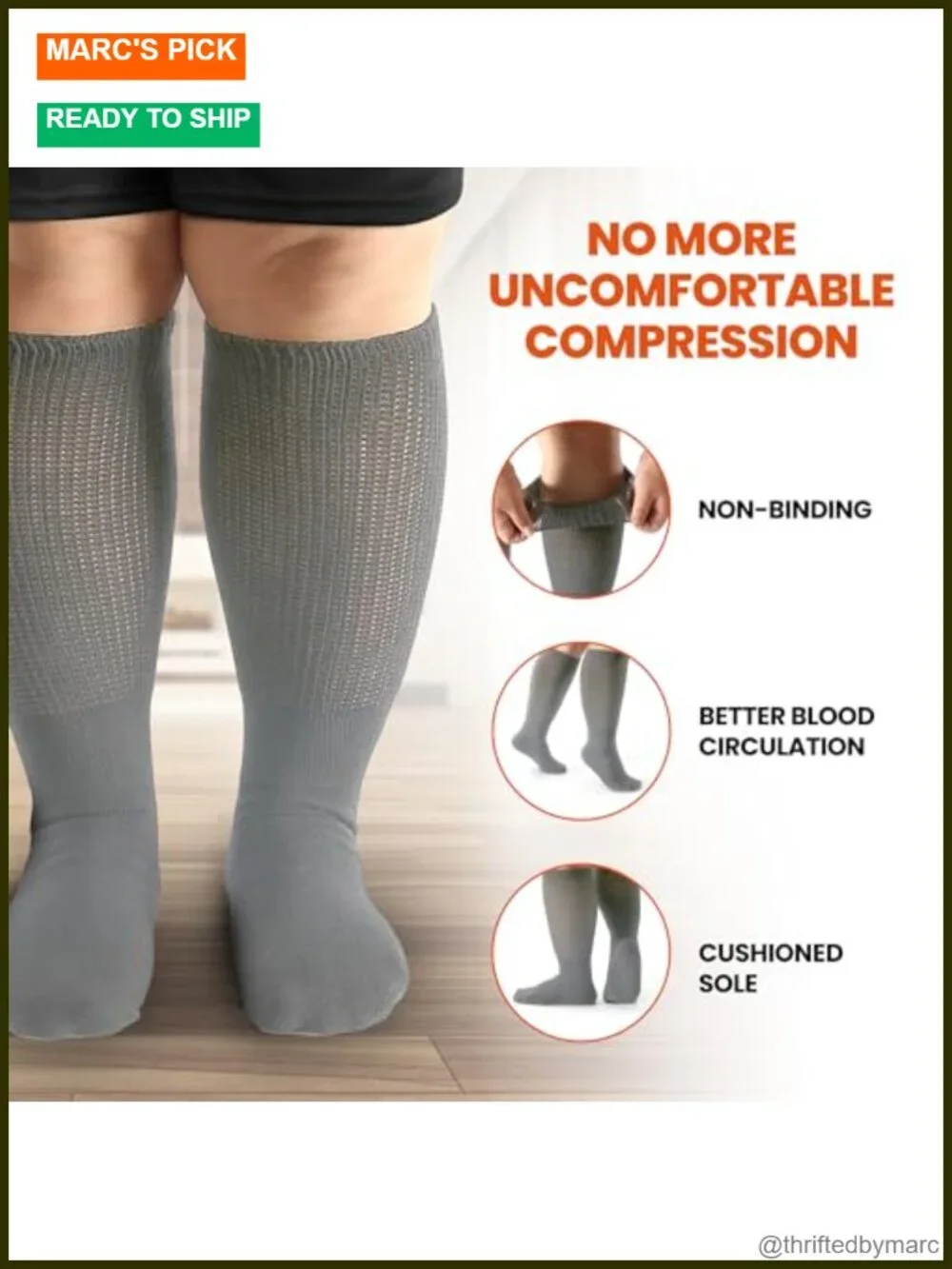 Extra Wide Calf Socks, Loose Fit Diabetic Socks for Men & Women, 3 Pairs Cotton